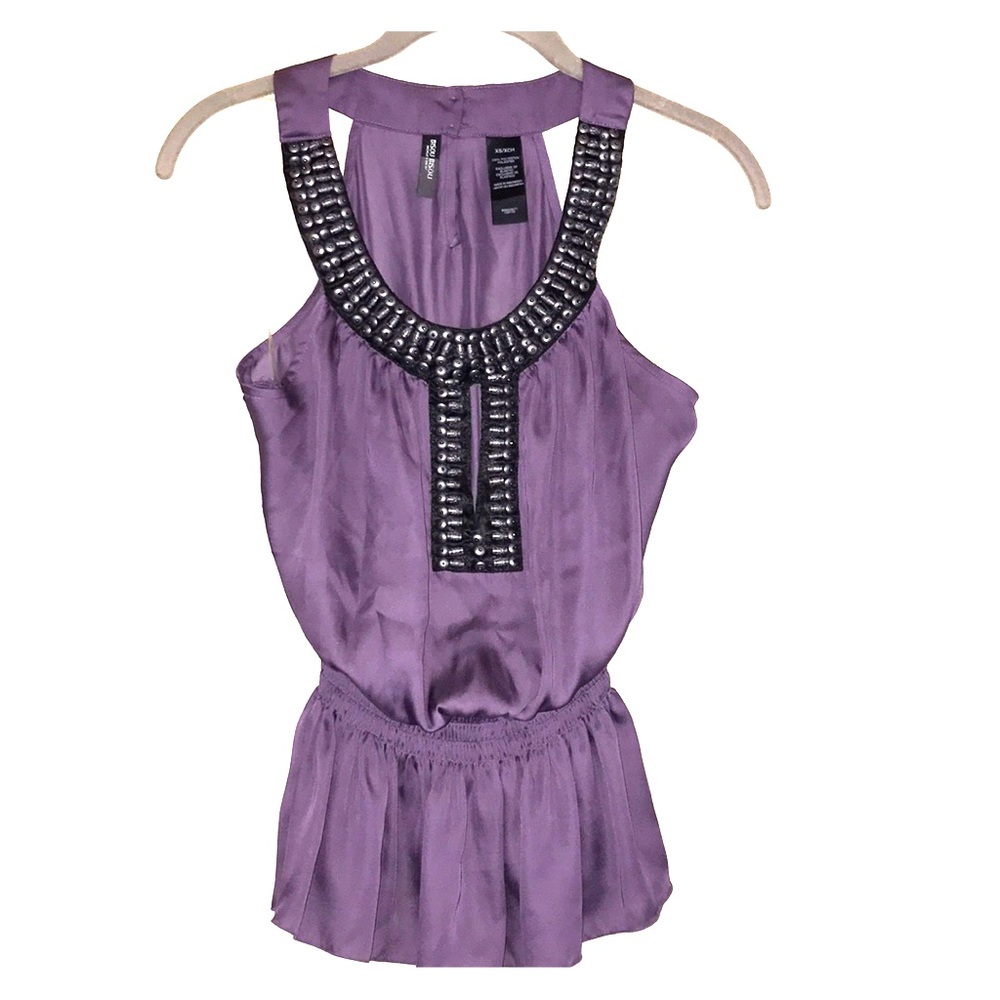 ☘️3/$15 Bisou Bisou Embroidered Purple Peplum Top with Beading Detail, Size XS